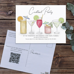 Website zum Party "Wasserfarbcocktail Drinks - QR- Postkarte
