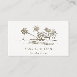 Website zum Tropical Beach Palm Sketch Gold Weddin Begleitkarte