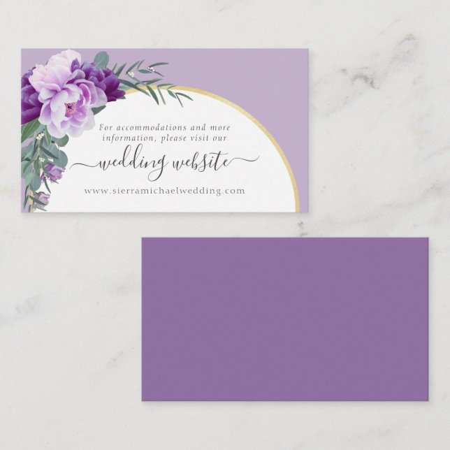 Website zur Hochzeit des Lila Blumengolds Begleitkarte (Vorne/Hinten)