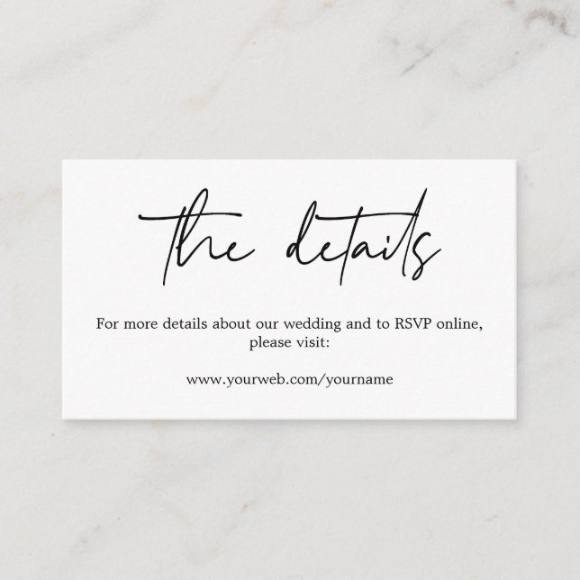 Website zur Hochzeit Minimalistischer Eleganter Ka Begleitkarte (Vorderseite)