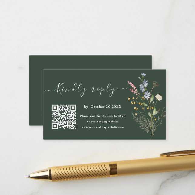 Website zur Hochzeit von dunkelgrünen Wasserfarben Begleitkarte (Vorderseite/Rückseite Beispiel)