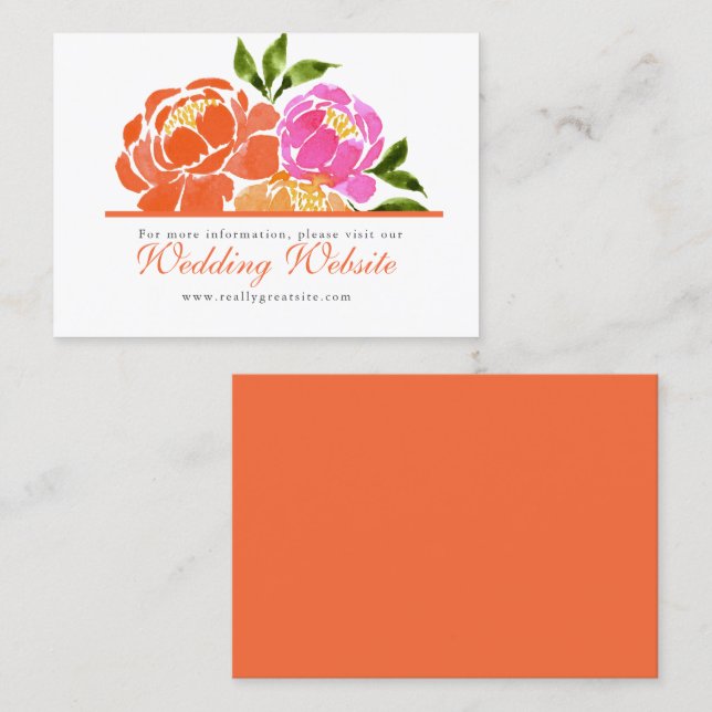 Website zur Hochzeit von heißblütigem Rosa Orange Visitenkarte (Vorne/Hinten)