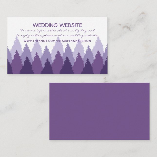 Website zur Hochzeit von lila Waldgebieten Begleitkarte (Vorne/Hinten)