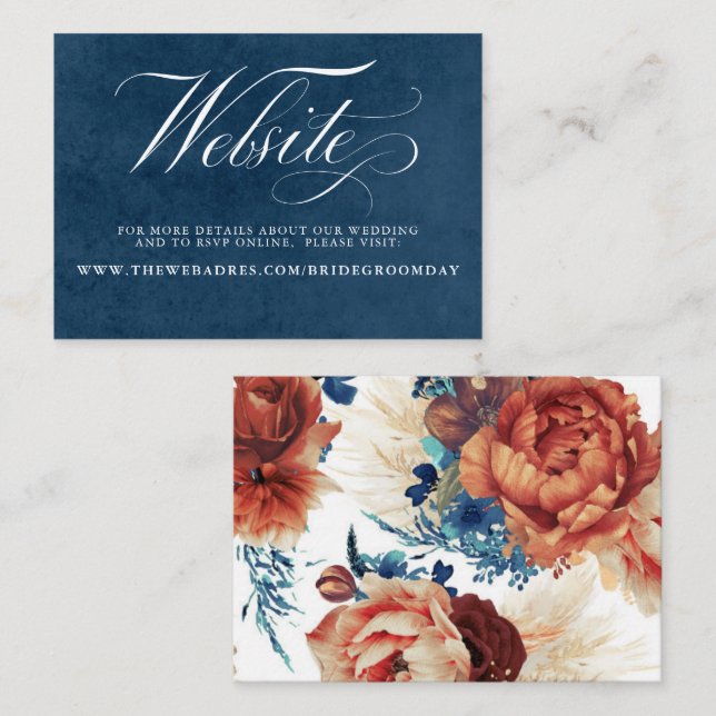 Website zur Hochzeit von Navy Blue und Terracotta  Visitenkarte (Vorne/Hinten)