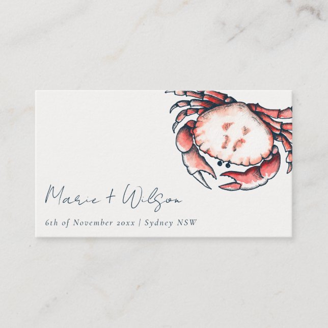 Website zur Hochzeit von Red Navy Underwater Crab Platzkarte (Vorderseite)