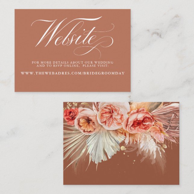 Website zur Hochzeit von Rost und Terracotta Visitenkarte (Vorne/Hinten)