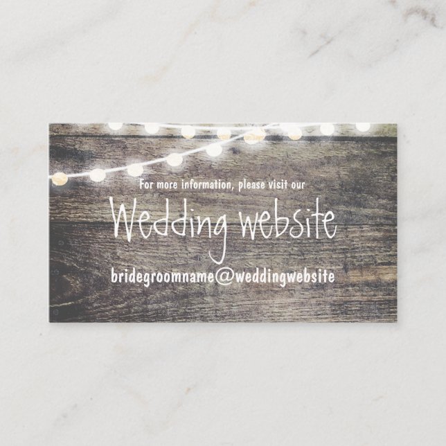 Website zur Hochzeit von rustikalem Holz und Strei Begleitkarte (Vorderseite)