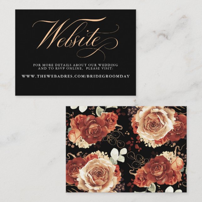 Website zur Hochzeit von Schwarz und Terracotta Visitenkarte (Vorne/Hinten)