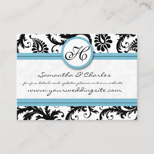 Website zur Hochzeit von Schwarz-weißen Damask Poo Begleitkarte (Vorderseite)