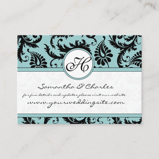 Website zur Hochzeit von Schwarz-weißen Damask Poo Begleitkarte (Vorderseite)