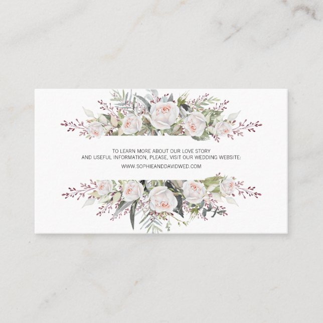 Website zur Hochzeit von weißem Blumenrahmen mit W Visitenkarte (Vorderseite)
