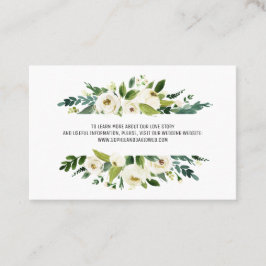 Website zur Hochzeit von weißem Blumenrahmen mit W Visitenkarte
