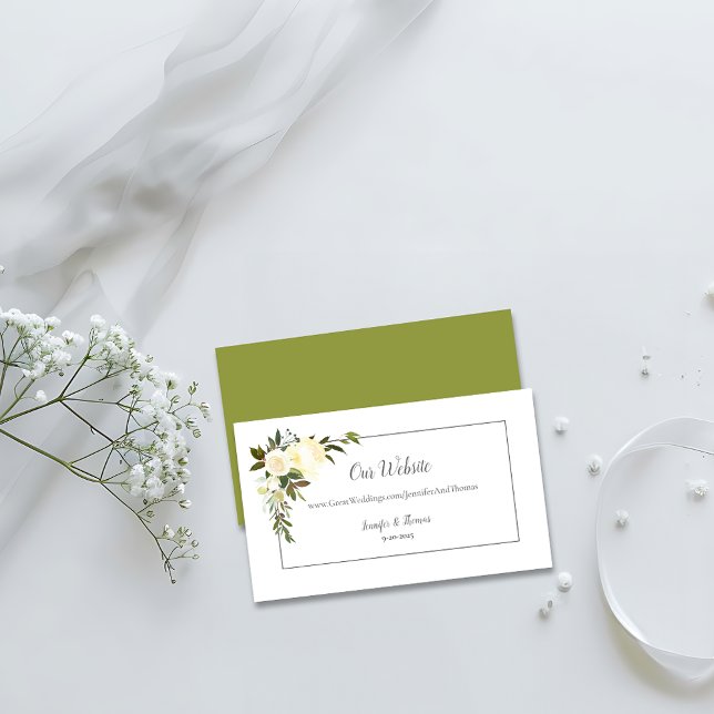 Website zur Hochzeit von White Roses | Olive Green Begleitkarte (Von Creator hochgeladen)