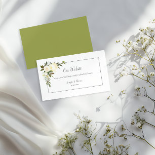 Website zur Hochzeit von White Roses   Olive Green Begleitkarte