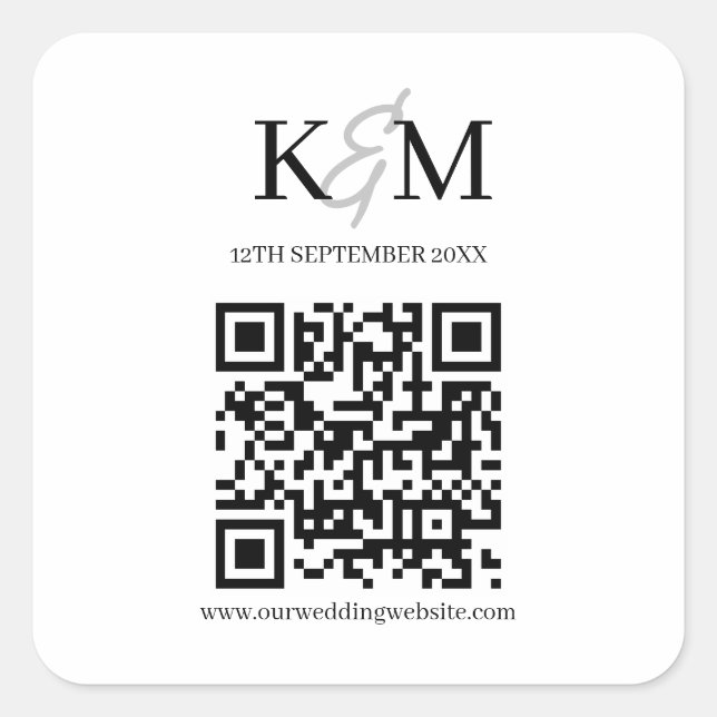Website zur Hochzeitsszenierung mit QR-Code für Mi Quadratischer Aufkleber (Vorderseite)