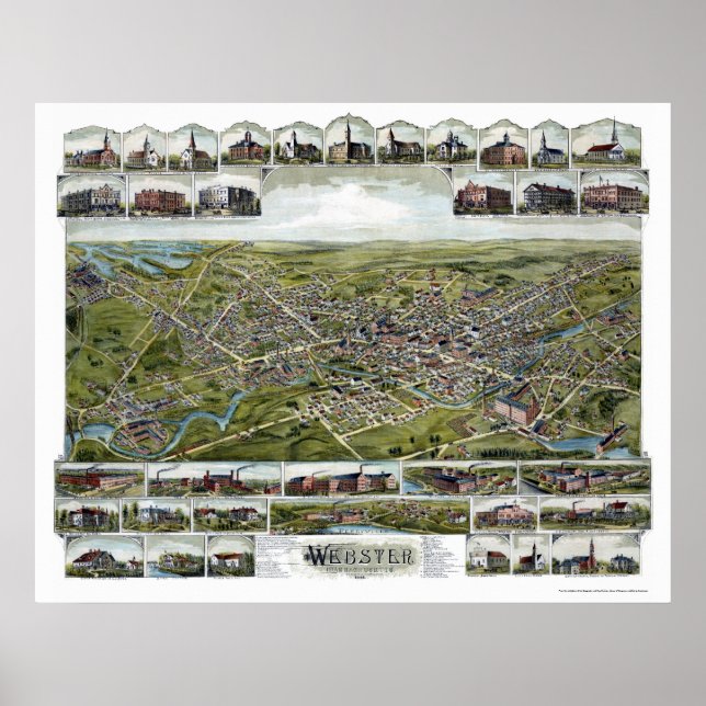 Webster, MA Panoramic Map - 1892 Poster (Vorne)