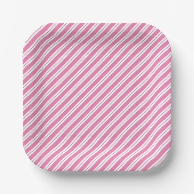 Wechselnde Breite Rosa und Weiß Streifen Pappteller (Vorderseite)
