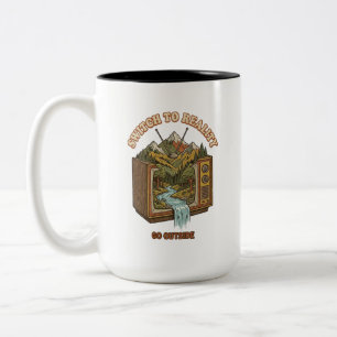 Wechsle zur Realität Geh nach draußen Retro-TV-Nat Zweifarbige Tasse
