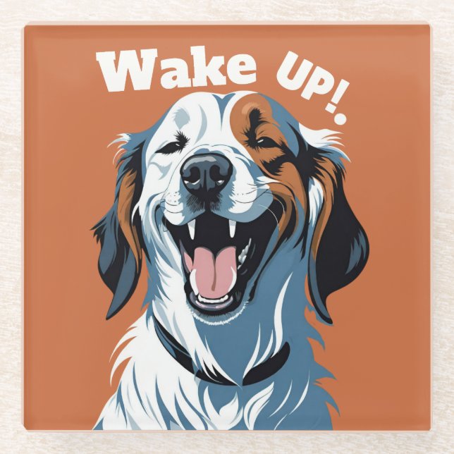 Weck auf!! Golden Retriever Pop Art von CallisC Glasuntersetzer (Vorderseite)