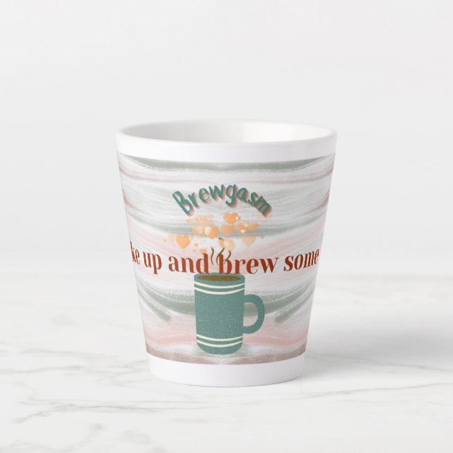 "Weck auf und brew etwas Liebe" Pastel Latte Tasse (Vorderseite)