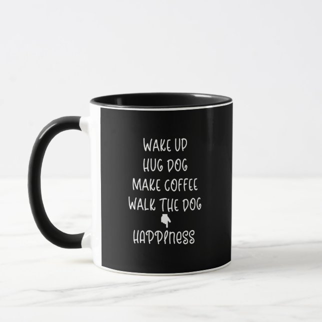 Weck hoch, Hug Hund ... Glück Black Coffee Tasse (Links)