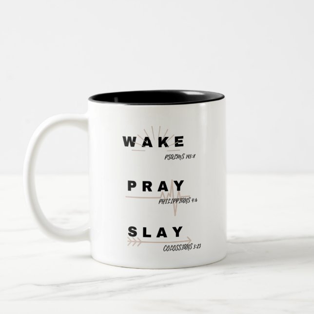 WECK (Psalm 143:8), PRAY (Philippinen). 4:6), SLAG Zweifarbige Tasse (Links)