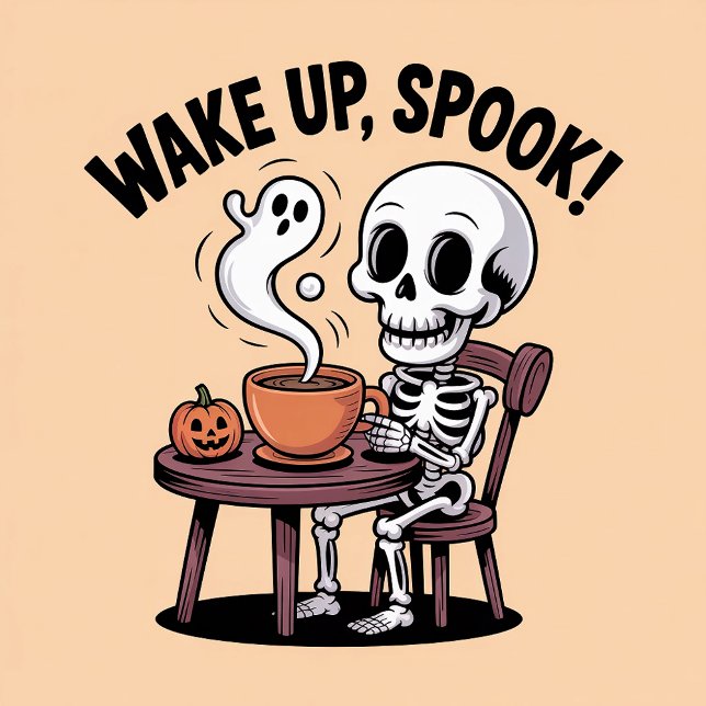 Weck Up Spook Funny Skeleton Halloween-Kaffee T-Shirt (Von Creator hochgeladen)