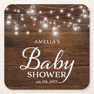 Weckglas-Licht-Babyparty Browns rustikale hölzern Rechteckiger Pappuntersetzer