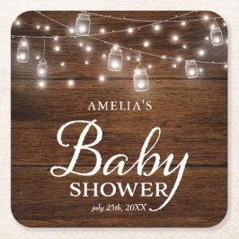 Weckglas-Licht-Babyparty Browns rustikale hölzerne Rechteckiger Pappuntersetzer