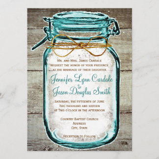 Weckglas-Scheunen-hölzerne rustikale Einladung