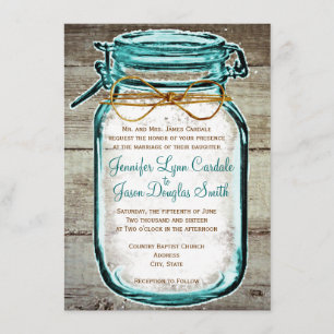 Weckglas-Scheunen-hölzerne rustikale Einladung