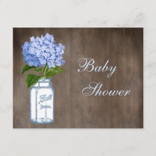 Weckglas-u. blauer Hydrangea-rustikale Babyparty Einladung