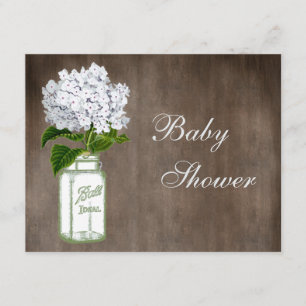Weckglas-u. weißer Hydrangea-rustikale Babyparty Einladung