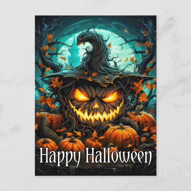 Weckte Illuminierung glücklicher Halloween Kürbis Postkarte (Vorderseite)