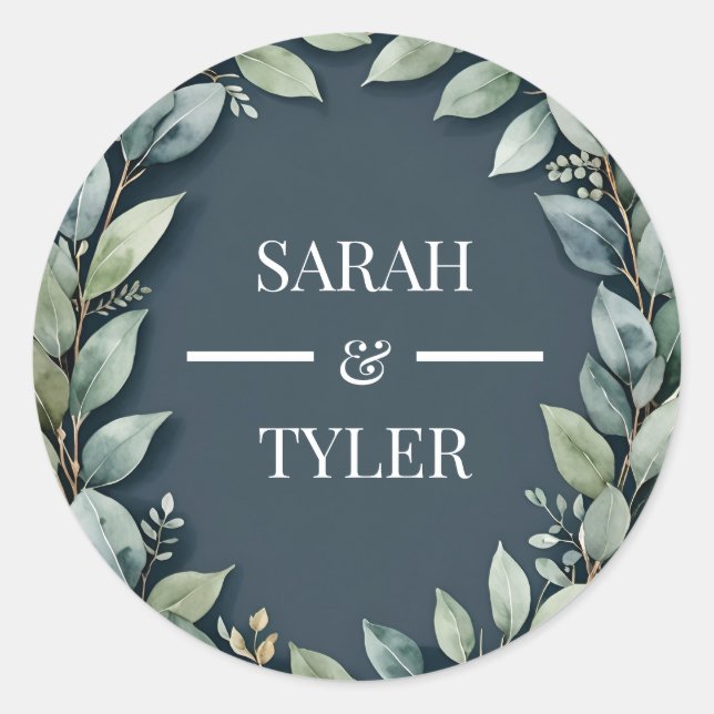 WEDD-EUCALYPTUS-WREATH-Aufkleber Runder Aufkleber (Vorderseite)