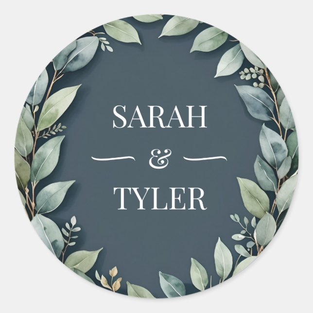 WEDD-EUCALYPTUS-WREATH-Aufkleber Runder Aufkleber (Vorderseite)
