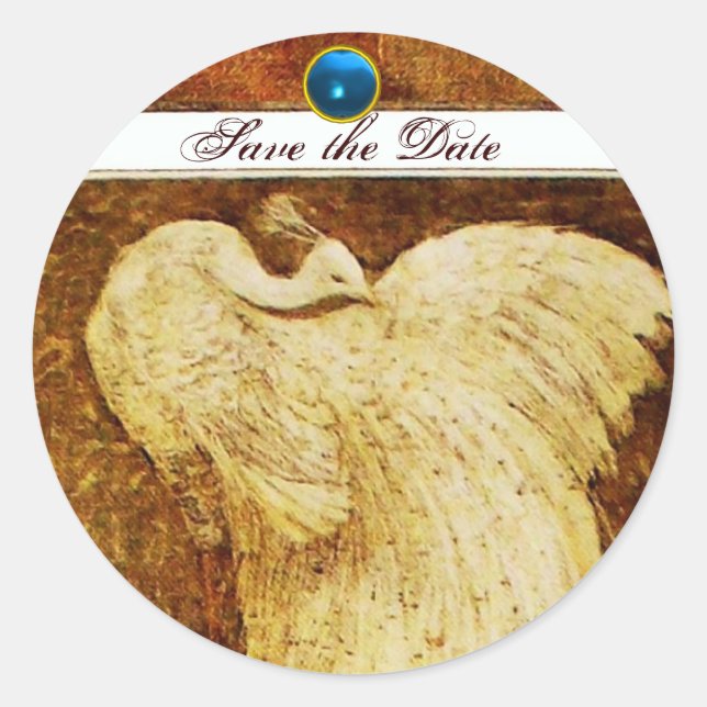 WEDD LIEBE PEACOCK braunweiß, blaue Saphir Runder Aufkleber (Vorderseite)