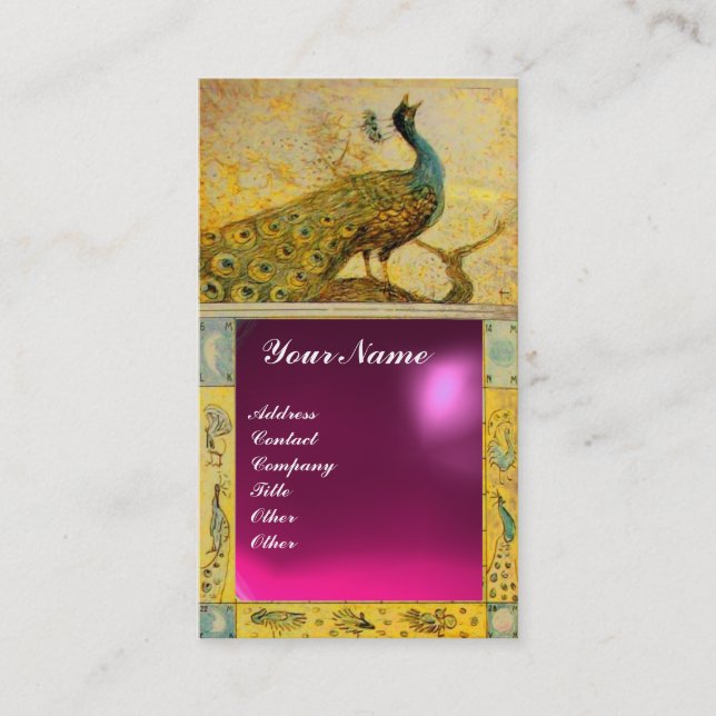 WEDD LIEBE PEACOCK MONOGRAM Gelb rosa Amethyste Visitenkarte (Vorderseite)