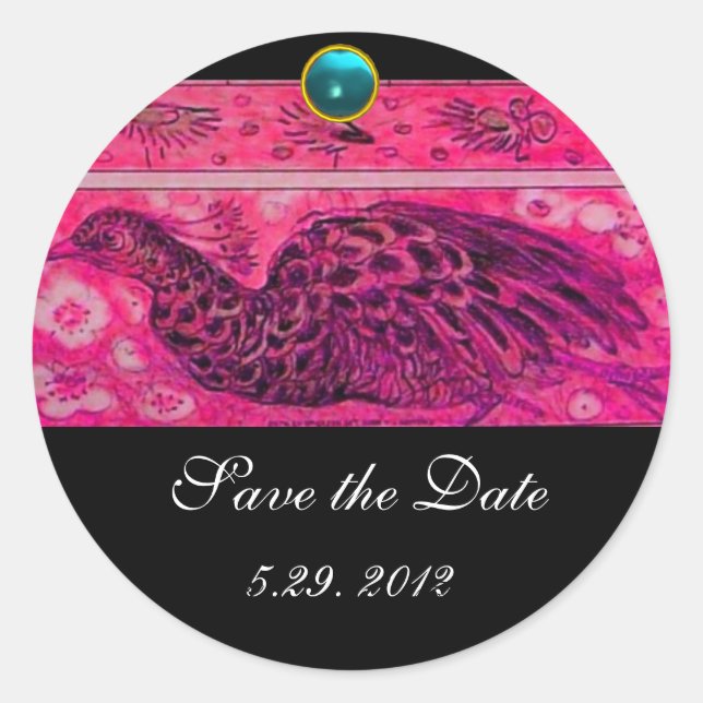 WEDD LIEBE PEACOCK Pink Black Blue Aquamarine Runder Aufkleber (Vorderseite)