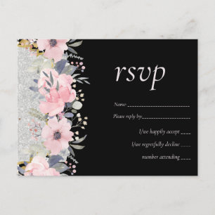 WEDD - Silver Rosegold Floral Girly Glitzer Postkarte