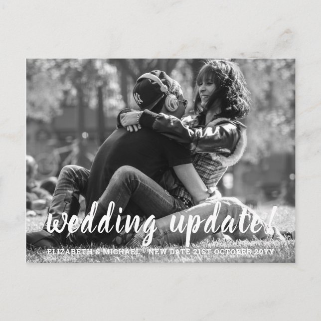 WEDD UPDATE ÄNDERT Letter BUDGET Foto Wedding Postkarte (Vorderseite)
