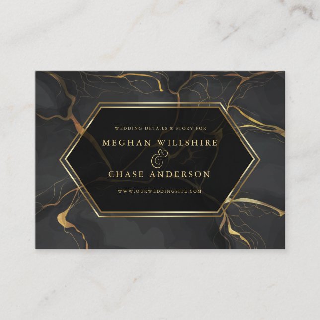 WEDD-WEBSITE | Eleganter Schwarz-Gold-Marmor Visitenkarte (Vorderseite)
