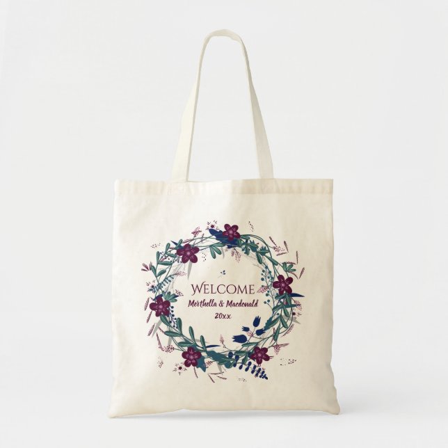 WEDD WELCOME Gastfreundschaft Floral Personalisier Tragetasche (Vorne)