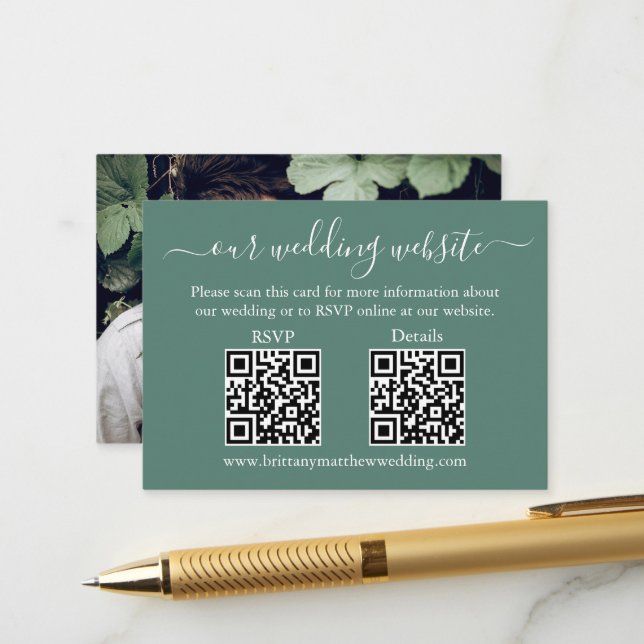 Wedding 2 QR UAWG Details Foto Eukalyptus Green Begleitkarte (Vorderseite/Rückseite Beispiel)