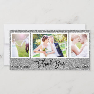 Wedding 3 Foto Picture Silver Glitzer Vielen Dank Dankeskarte