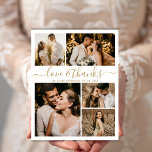 Wedding 5 Foto Collage Liebe und vielen Dank Postkarte<br><div class="desc">Elegantes, Minimalistisches Gold Script Wedding 5 Foto Collage Danke Postcard. Moderne Hochzeit danke Ihnen Karte Vorlage mit fünf (5) Foto auf der Vorderseite und ein (1) Foto auf der Rückseite. Mit dem Text "Liebe und Dank" in einer Wirblen Hand geschrieben Typografie Skript-Schriftart in Gold auf weißem Hintergrund Farbe. Fügen Sie...</div>