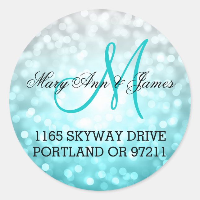 Wedding Address Beach Ombre Glitzer Lights Runder Aufkleber (Vorderseite)