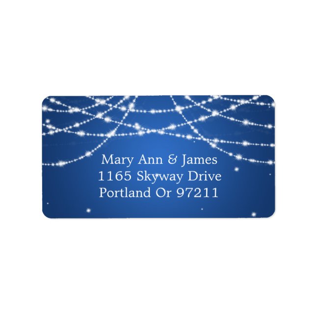 Wedding Address Sparkling String Blue Adressaufkleber (Vorne)