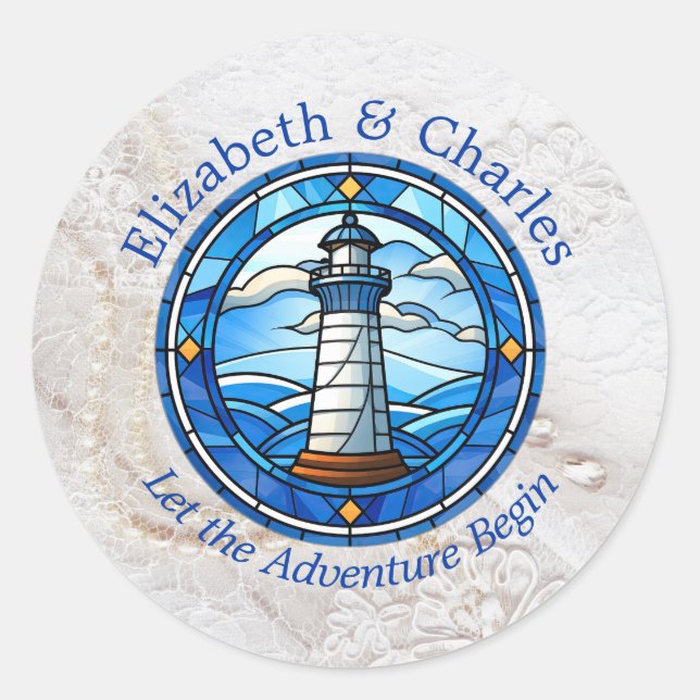 Wedding Adventure Lighthouse Sailing Nautical Runder Aufkleber (Vorderseite)
