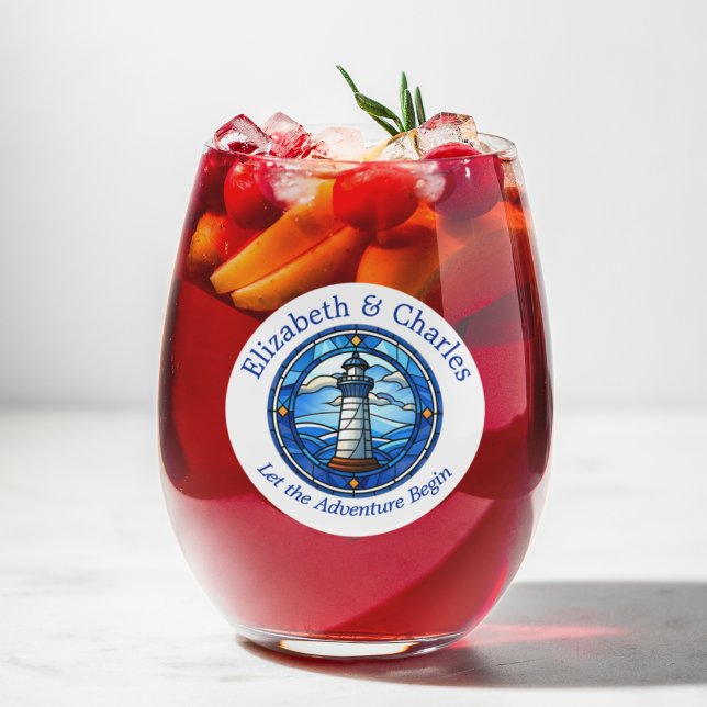 Wedding Adventure Lighthouse Sailing Nautical Weinglas Ohne Stiel (Lighthouse nautical wedding wine glass. )